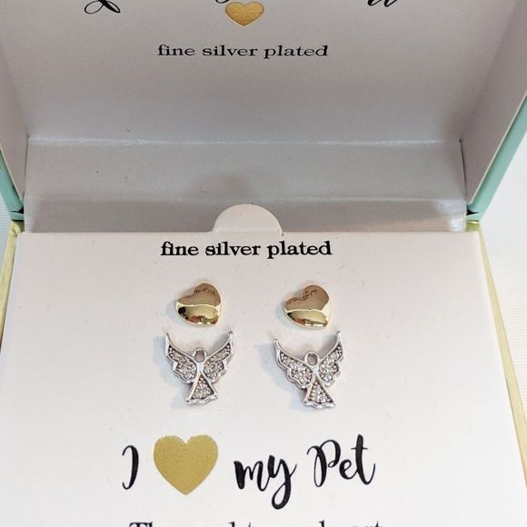 Fine Silver Plated Earrings "I Love My Pet" Angel - Picture 5 of 8